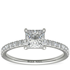 14k 白金法式密釘鑽石訂婚戒指（1/4 克拉總重量）